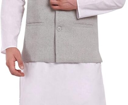 SKAVIJ Mens Classic Nehru Jacket Plain Handmade Cotton Solid Design Hip length Kurta Pajama With Waistcoat