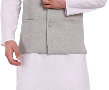 SKAVIJ Mens Classic Nehru Jacket Plain Handmade Cotton Solid Design Hip length Kurta Pajama With Waistcoat
