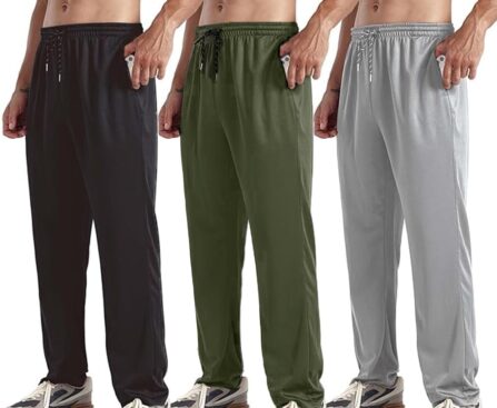 ZH 3-Pack Men’s Mesh Jogger Pants, Comfortable Athletic Pants with Pockets for Active Wear, Lightweight & Breathable