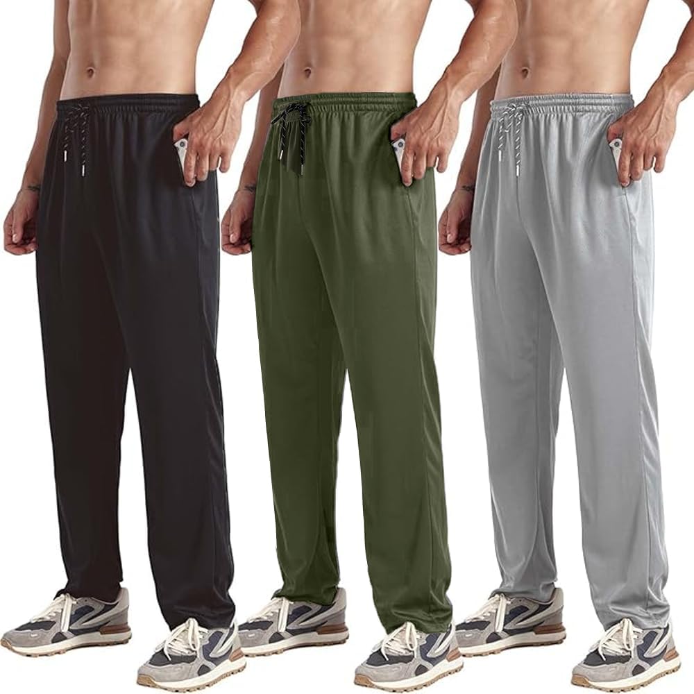 ZH 3-Pack Men’s Mesh Jogger Pants, Comfortable Athletic Pants with Pockets for Active Wear, Lightweight & Breathable