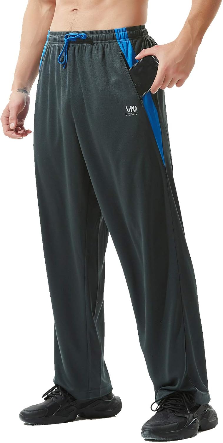 Men’s Athletic Pants with Zipper Pockets Open Bottom Lightweight Sweatpants, for Workout, Running, Gym, Training