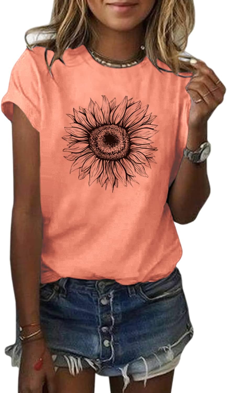 Cicy Bell Women’s T Shirts Short Sleeve Tees Sunflower Graphic Loose Summer Tops