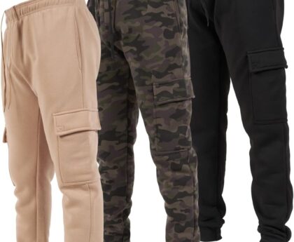 Ultra Performance 3 Pack Mens Sweatpants, Fleece Cargo Joggers for Men with Pockets