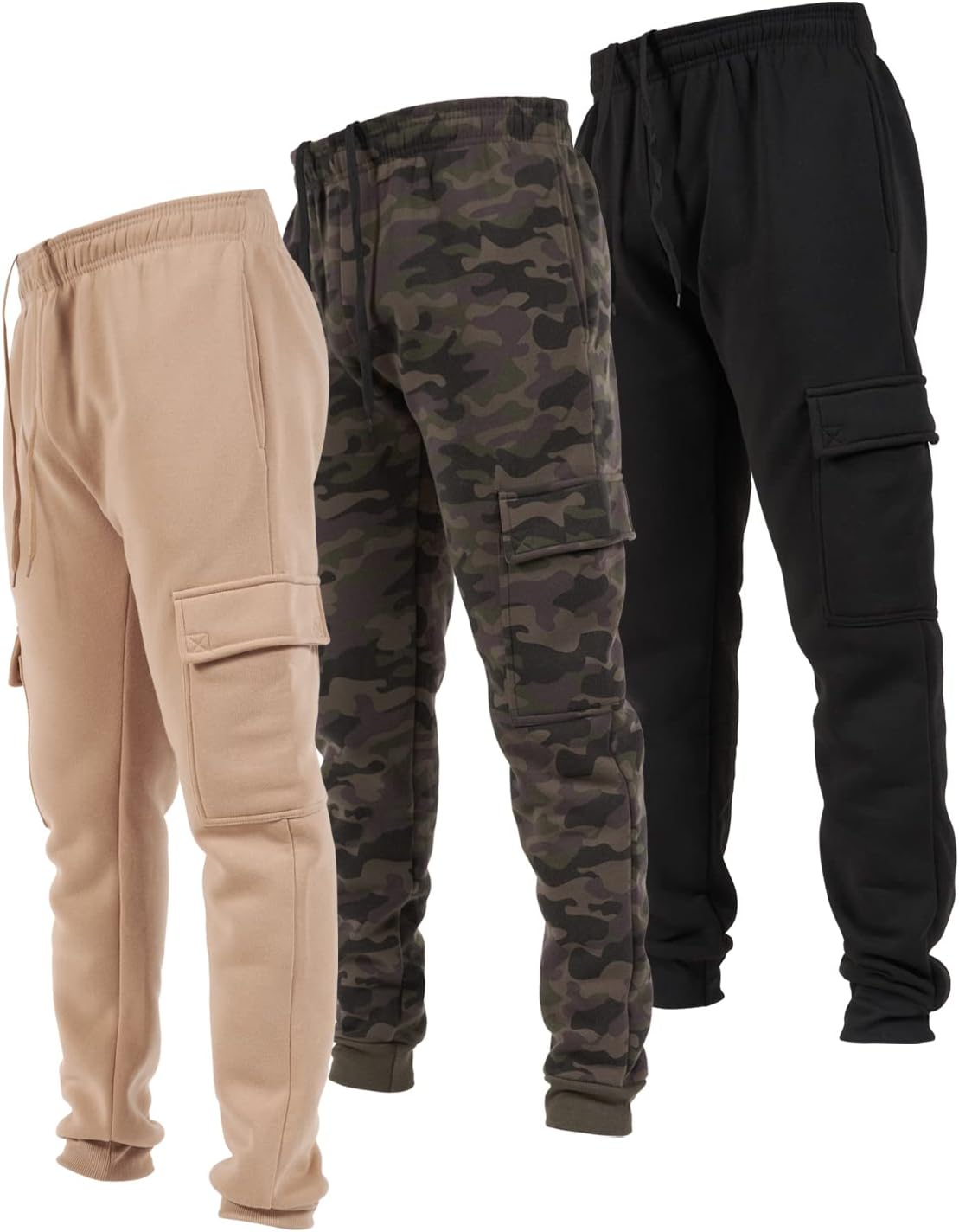 Ultra Performance 3 Pack Mens Sweatpants, Fleece Cargo Joggers for Men with Pockets