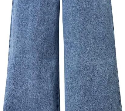 Nivne Tco Baggy Jeans for Tween Girls, Zipper Fly & Elastic Waist Denim Pants – Kids Wide Leg Jeans with Four Pockets