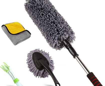 upra Ultimate Car Duster Kit，Best Microfiber Multipurpose Duster,Interior &Exterior Cleaning Tools,Dashboard Detailing Brush,Scratch Lint Free,Pollen Removing,extendable Handle,Tuck,SUV,RV,Set of 4