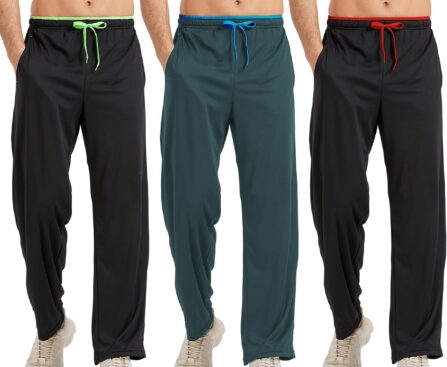 DWUGD’L 3Pack Men’s Lightweight Sweatpants with Pockets Open Bottom Athletic Pants for Workout,Jogging,Gym,Running,Training