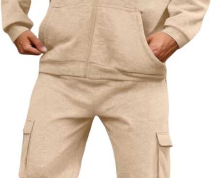 Men’s Fleece Lined Sweatsuits Zip Up Hooded 2 Piece Set Tracksuit Oversized Sweatshirt Jacket Cargo Joggers