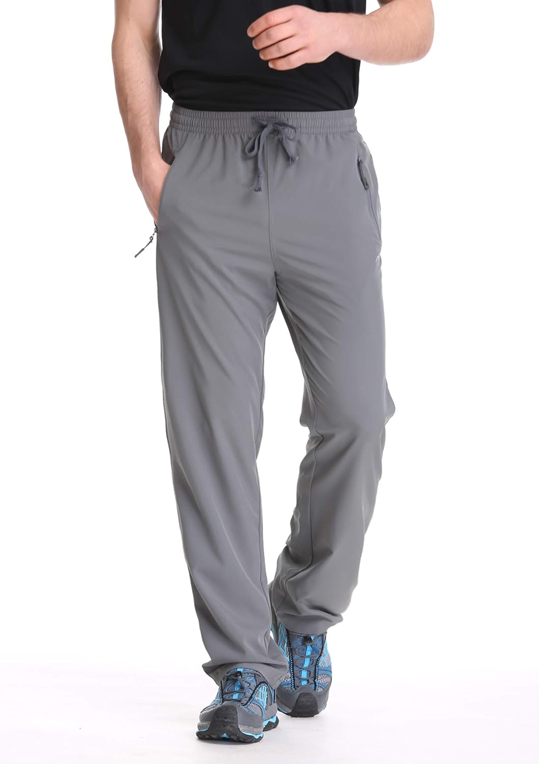 TRAILSIDE SUPPLY CO. Mens Lightweight Track Pants,Stretchy Pants with Zipper Pockets,Loose Fit