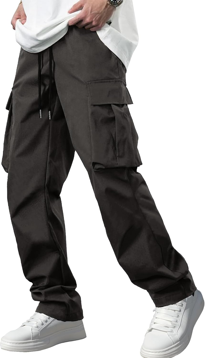 Comdecevis Men’s Casual Cargo Pants Workout Joggers Stretch Sweatpants Hiking Drawstring Tactical Pants with Multi Pockets