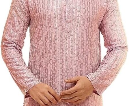 Sojanya (Since 1958 Men’S Cotton Rayon Shiny Thread Sequinned Only Long Kurta