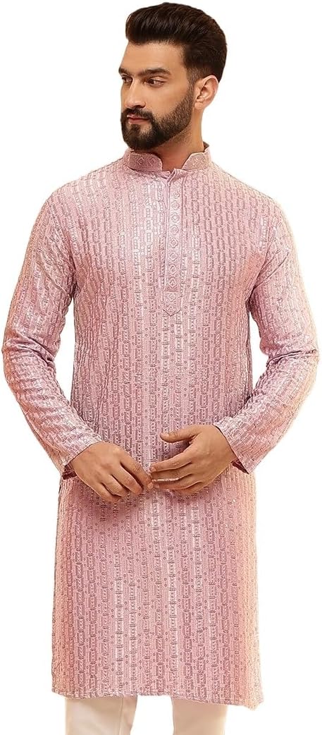 Sojanya (Since 1958 Men’S Cotton Rayon Shiny Thread Sequinned Only Long Kurta