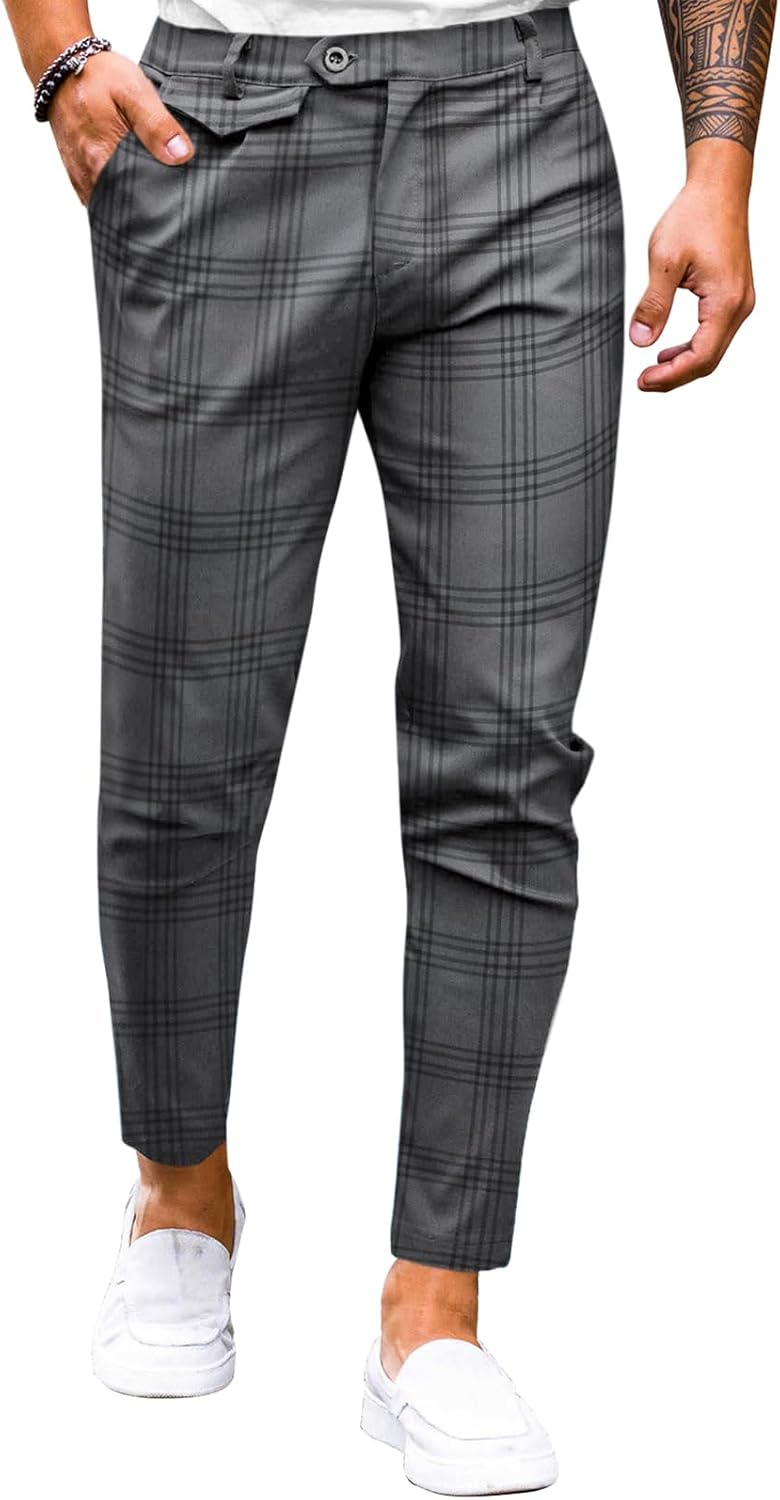 Mens Chinos Slim Fit Pants Flat Front Stretch Skinny Tapered Dress Pants Comfort Casual Solid Trousers