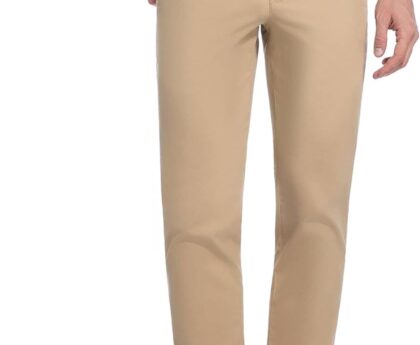 Khaki Pants for Short Men 27″ Straight Slim Fit Men’s Dress Chinos Pants Stretch Smart Casual Trousers