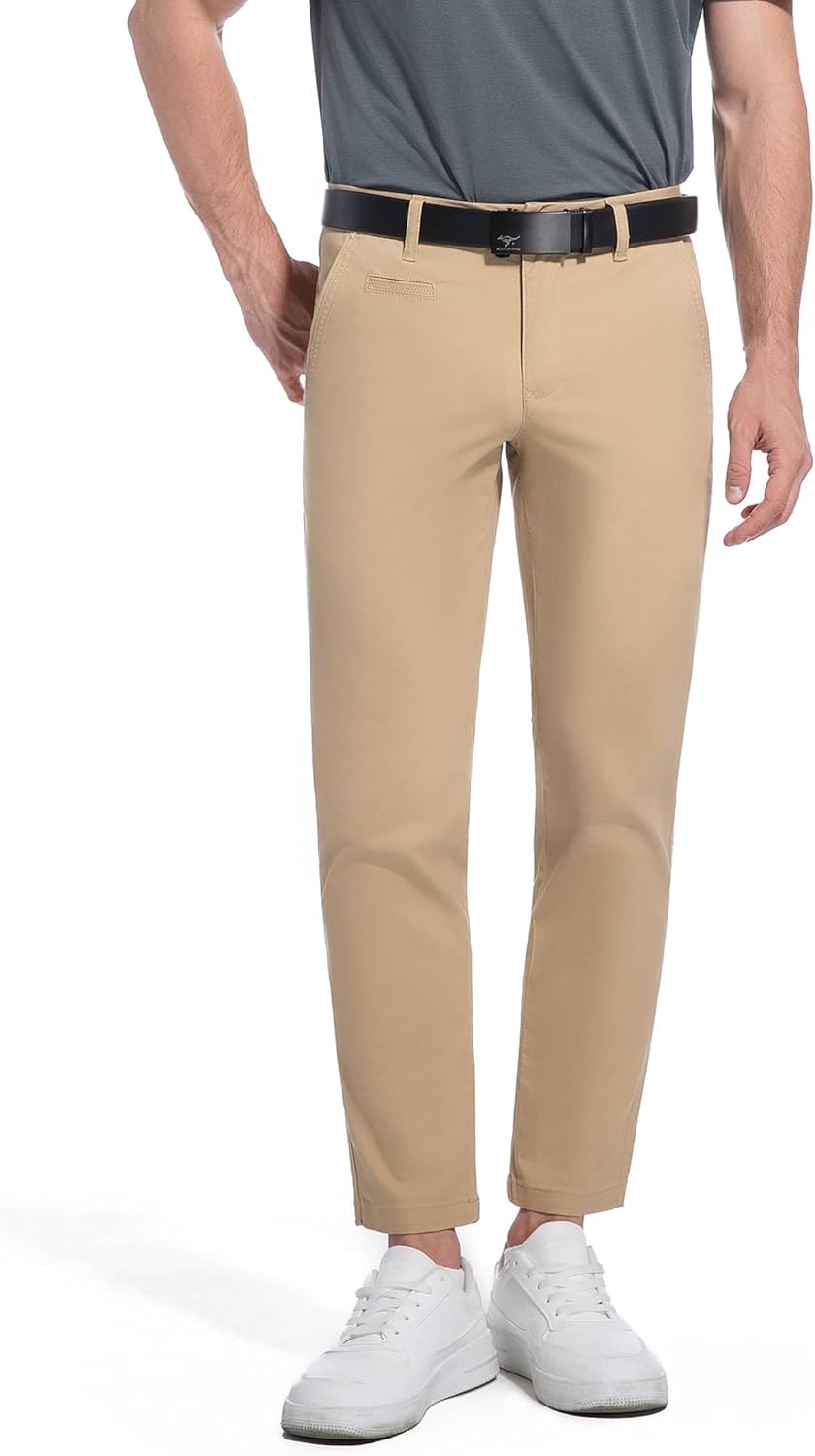 Khaki Pants for Short Men 27″ Straight Slim Fit Men’s Dress Chinos Pants Stretch Smart Casual Trousers