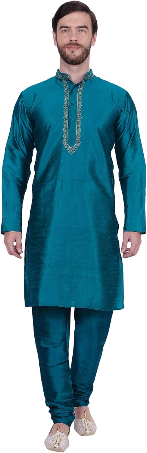 Maple Clothing Kurta Pajama Set Men’s Indian Ethnic Wedding Party Dress Art Silk
