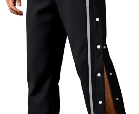 Men’s Youth Tear Away Sweatpants Loose Fit Snap Button Athletic Jogger Basketball Pants with Pockets