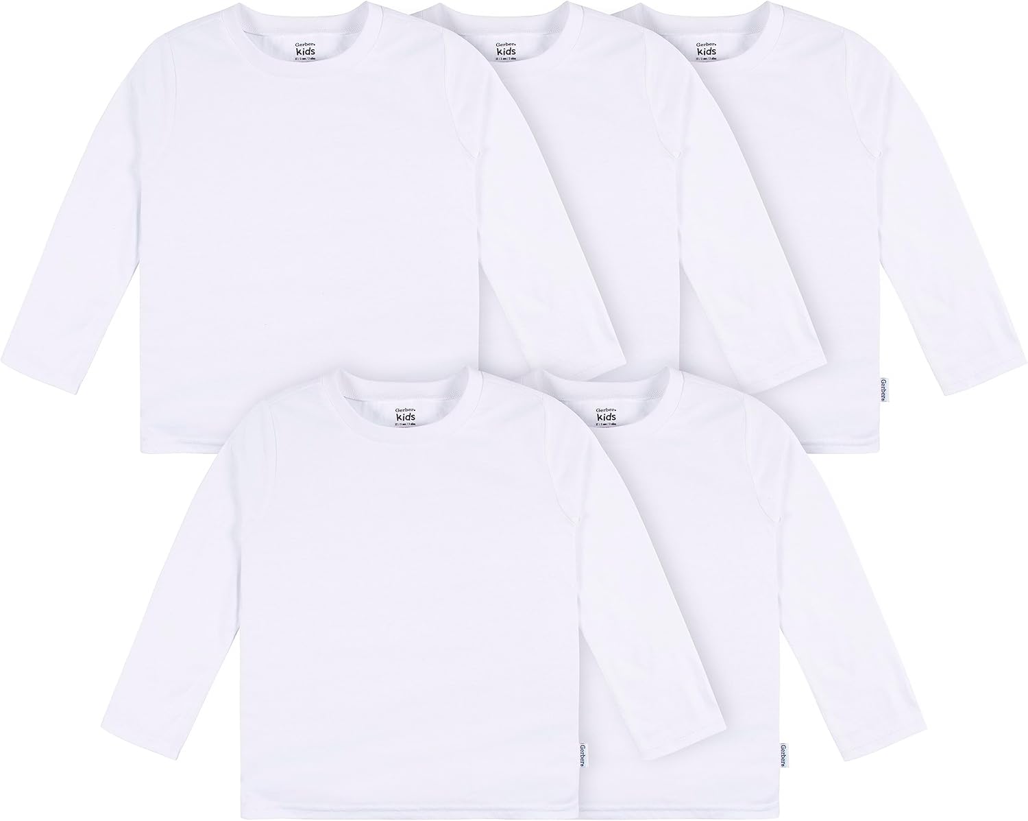 Gerber Unisex-Baby Toddler 5-Pack Solid Long Sleeve T-Shirts Jersey 160 GSM