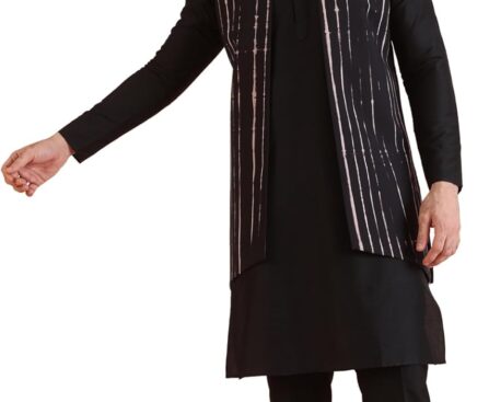 KISAH Men’s Kurta, Front Open Jacket & Pajama Set – Indian Ethnic Kurta Waistcoat Pant Set for Weddings & Festive Occasions