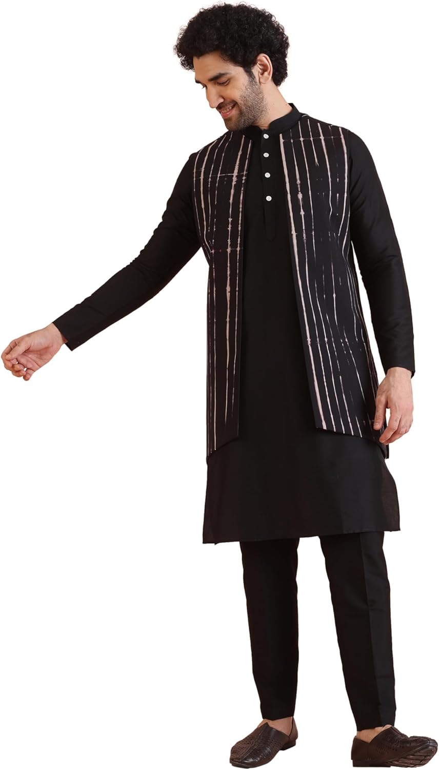 KISAH Men’s Kurta, Front Open Jacket & Pajama Set – Indian Ethnic Kurta Waistcoat Pant Set for Weddings & Festive Occasions