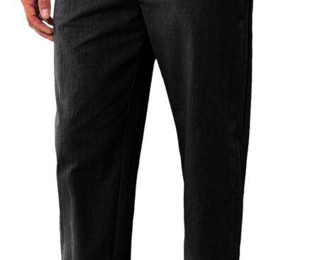 Runcati Mens Kaftan Thobe Pants Cotton Casual Elastic Waist Drawstring Muslim Trousers Summer Yoga Kurta Pants with Pockets