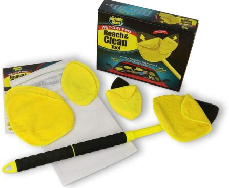 Invisible Glass 95164 Reach and Clean Tool Wet-Dry Pro Window and Windshield Wand Glass Cleaning Tool has Extendable Handle and Washable Reusable Microfiber Cloth for Auto Interior and Exterior Glass