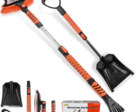 42” Ice Scraper and Extendable Snow Brush Emergency Snow Shovel Snow Broom with Foam Grip 180° Pivoting Brush Head Snow Scraper for Cars, Trucks, SUVs, Vehicle