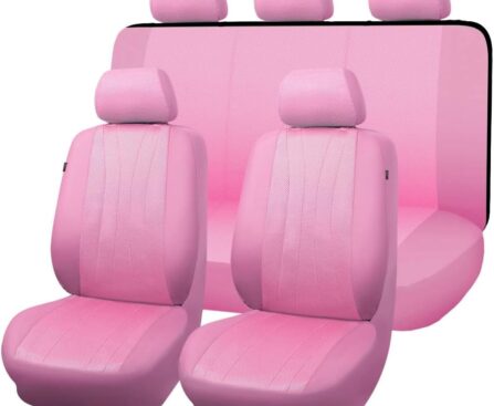 Flying Banner car seat Covers Set airmesh Breathable Fashion Easy Bench Split Protectors Sport Fashion (Pink & Pink, Full Set – Low Back)