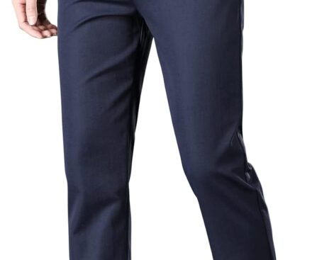 ESSYSHE Men’s Slim Fit Flat Front Dress Pants Wrinkle Free Khaki Pants