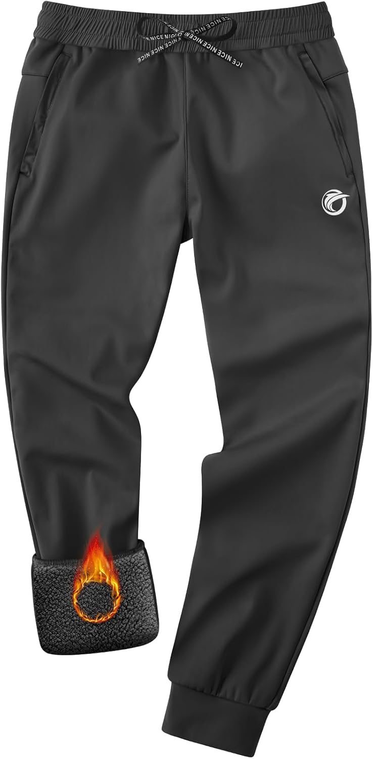 CANGHPGIN Men’s Fleece Lined Pants Water Resistant Winter Warm Sweatpants Athletic Joggers Pant Track with Zipper Pockets