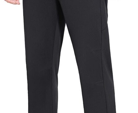 baleaf Men’s Fleece Lined Water Resistant Pants Winter Thermal Sweatpants with Zipper Pockets Warm Open Bottom