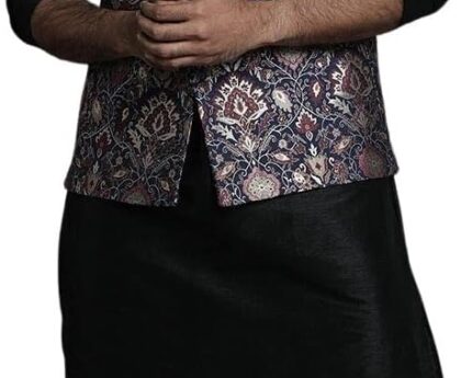 Elina fashion Men’s Indian Cotton Kurta Pajama And Printed Nehru Jacket (Waistcoat) Indian Wedding Ethnic Diwali Puja Set