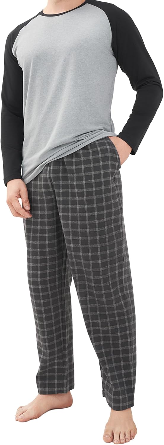 DAVID ARCHY Mens Pajamas Set – Soft Pj Sets for Men Long Sleeve Pajamas Men Cotton Mens Pjs Sets Loungewear with Pockets