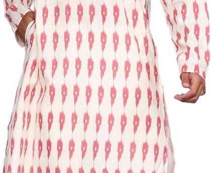 TOSQP27 Mens Pure Cotton Kurta Pajama Set Gift Printed Knee-Length Casual Wear Ethnic Long Sleeve Top for Wedding Festival