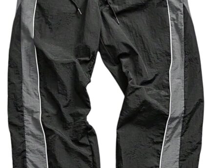 SHENHE Men’s Y2k Wide Leg Color Block Baggy Parachute Pants Hip Hop Track Trousers Streetwear