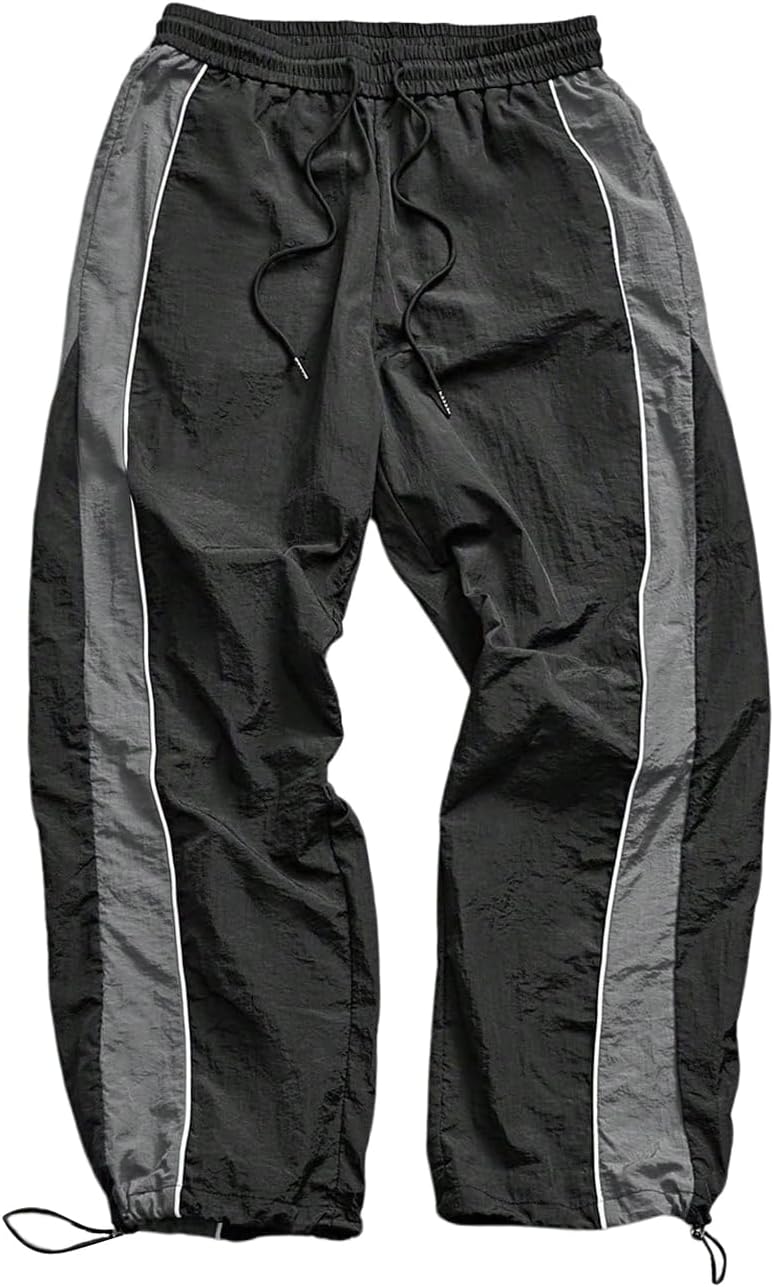 SHENHE Men’s Y2k Wide Leg Color Block Baggy Parachute Pants Hip Hop Track Trousers Streetwear