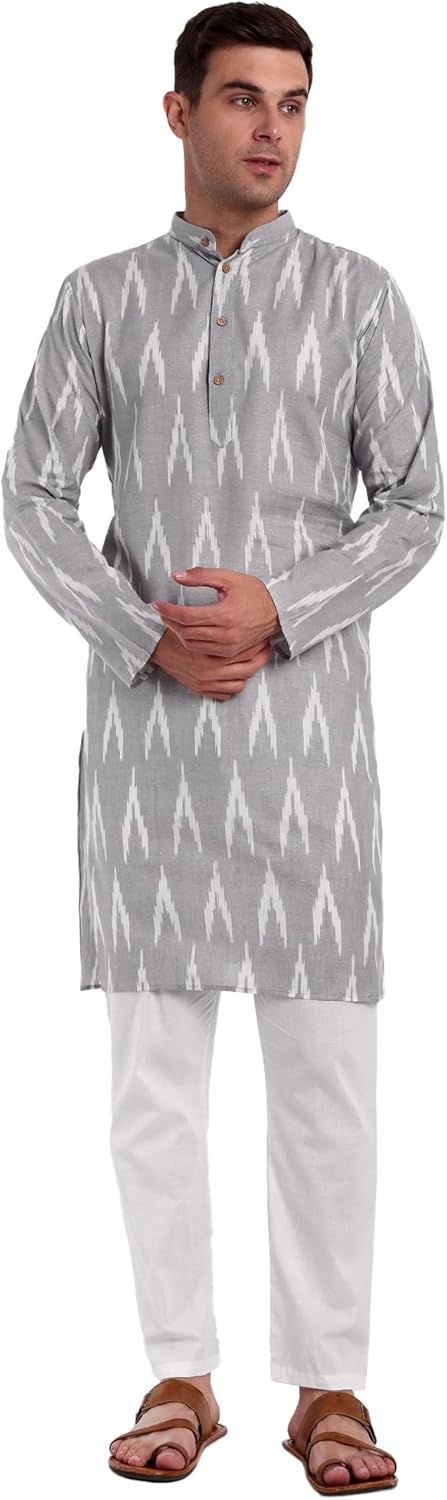 SKAVIJ Men’s Cotton Kurta Pajama Set Indian Ethnic Henley Shirt Long Sleeve and Casual Pants Yoga Outfits