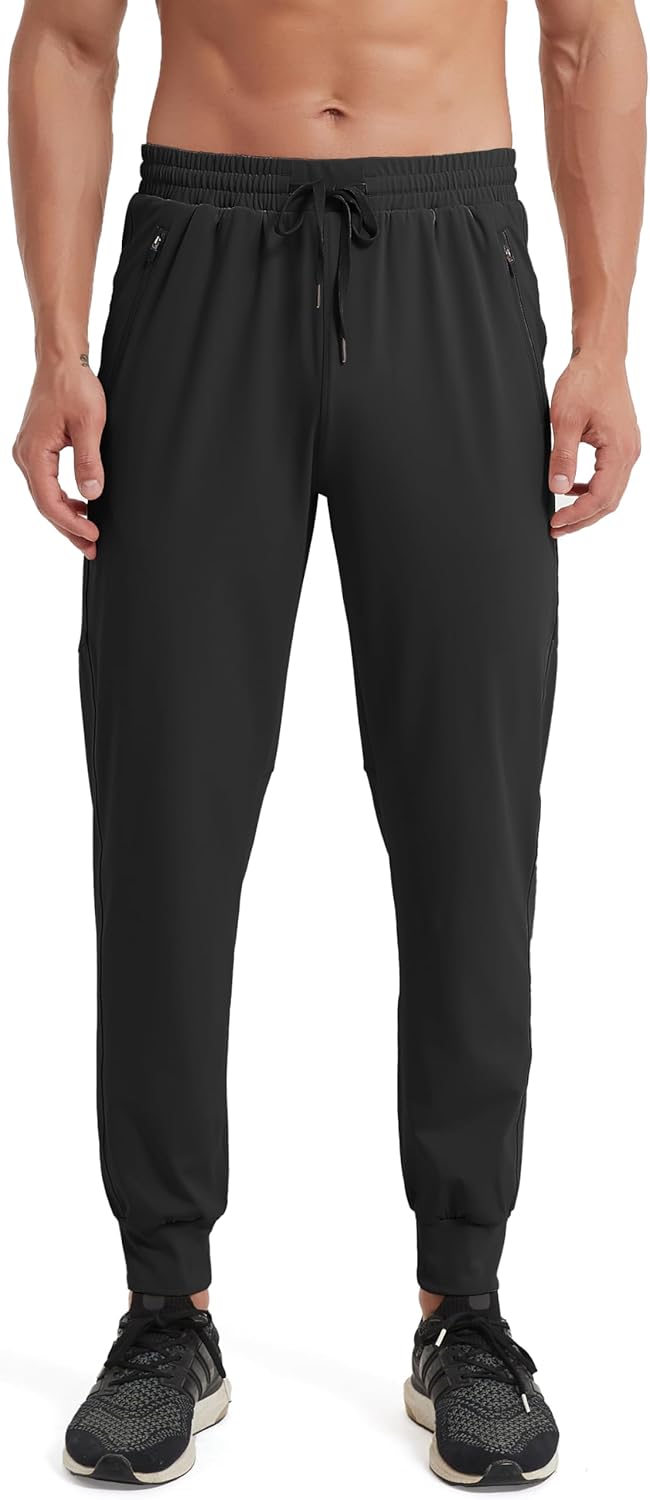 Mens Lightweight Hiking Athletic Pants Jogging Quick Dry Running Pants Gym Workout Sweatpants with Zipper Pockets