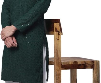 Sojanya (Since 1958 Men’S Pure Cotton Green Embroidered Sequined Kurta And White Pyjama Set