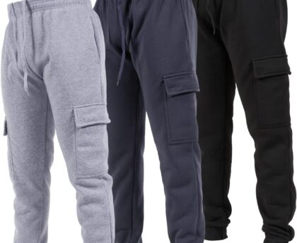 Ultra Performance 3 Pack Mens Sweatpants, Fleece Cargo Joggers for Men with Pockets