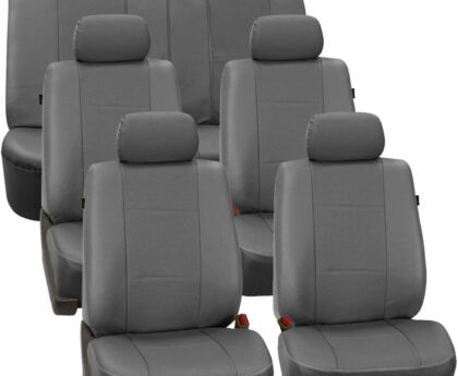 FH Group Three Row Car Seat Covers Deluxe Leatherette with 7 Seater, Airbag Compatible and Rear Split Bench– Universal Fit for Cars Trucks & SUVs (Gray)