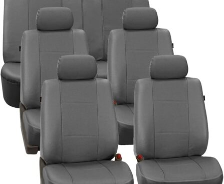 FH Group Three Row Car Seat Covers Deluxe Leatherette with 7 Seater, Airbag Compatible and Rear Split Bench– Universal Fit for Cars Trucks & SUVs (Gray)
