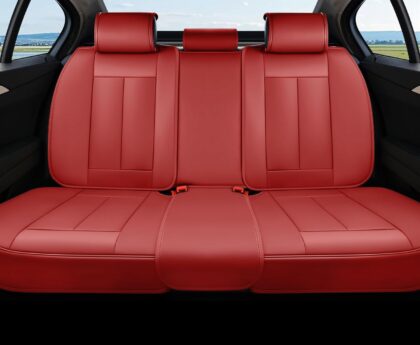 Coverado Rear Seat Covers, Faux Leather Car Seat Cover Back Seat, Dog Back Seat Cover, Red Backseat Car Covers, 3-Pieces Waterproof Seat Covers, Universal Car Seat Protector Fit Most Cars