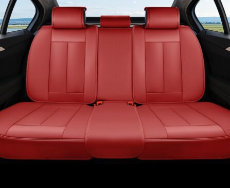 Coverado Rear Seat Covers, Faux Leather Car Seat Cover Back Seat, Dog Back Seat Cover, Red Backseat Car Covers, 3-Pieces Waterproof Seat Covers, Universal Car Seat Protector Fit Most Cars