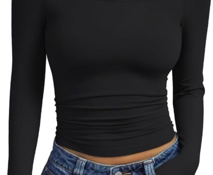 Trendy Queen Womens Long Sleeve Off The Shoulder Tops Going Out Cute Basic Y2K Fall Fashion 2025 Outfits Clothes