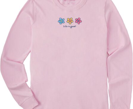 Life is Good Womens Crusher Tee Shirt, Long Sleeve Cotton Graphic T-Shirts, Three Daisies
