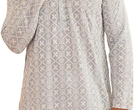 Sojanya (Since 1958 Men’S Ethnic Motifs Embroidered Regular Thread Work Cotton Long Kurta
