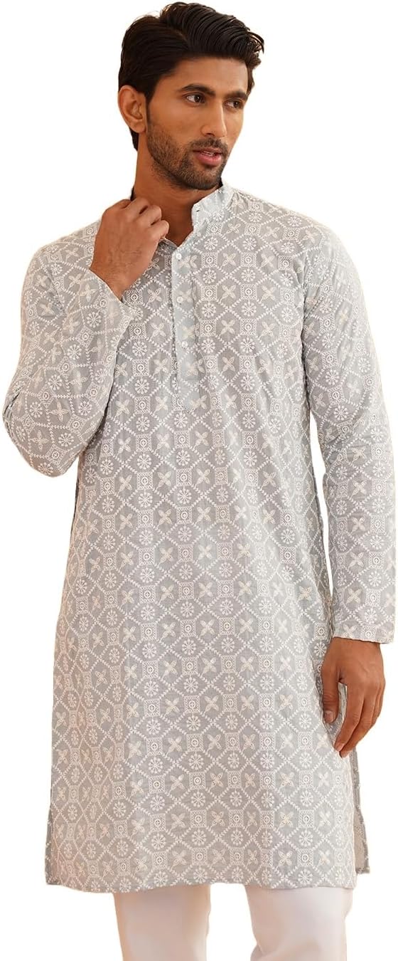 Sojanya (Since 1958 Men’S Ethnic Motifs Embroidered Regular Thread Work Cotton Long Kurta