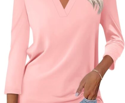 ORANDESIGNE Women’s 3/4 Sleeves V Neck Polo Shirts Casual Summer Tops Basic Collar Cute Tees