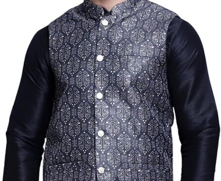 Maple Clothing Men’s Nehru Jacket Indian Traditional Vest Brocade Waistcoat Bandhgala Festive Wedding Outfit